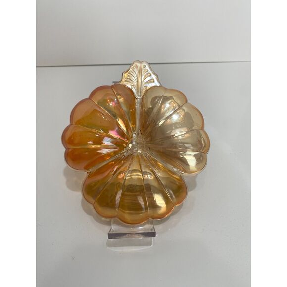 Vintage Carnival 6" Clover Divided Nut Plate Jeannette Amber Iridescent GlassEUC - Picture 2 of 5